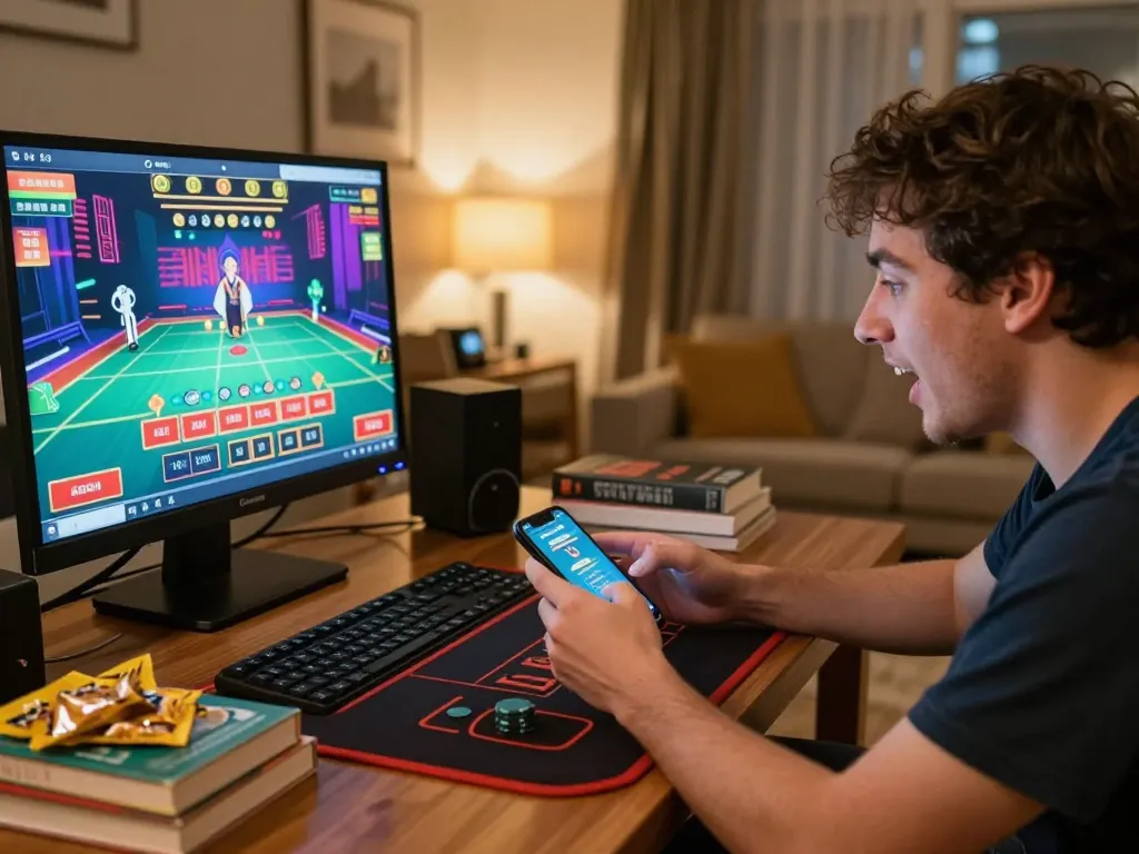 Playing slots not on gamstop on a smartphone in a cozy home setting