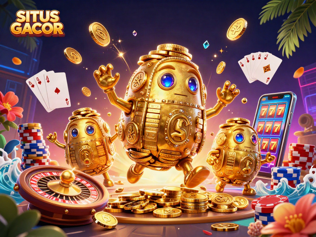 SITU GACOR attracts players with golden slots and vibrant casino elements in an engaging 3D scene.