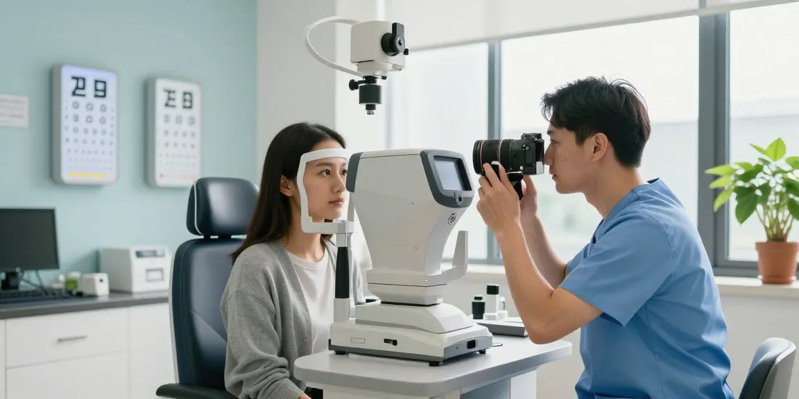 Advanced eye care at SNU Eye Clinic in Seoul, featuring diagnostic tools and patient interaction.