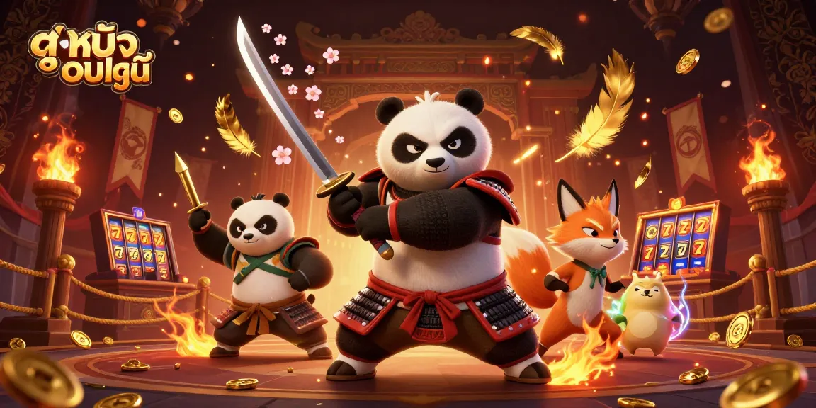 Engage with ดูหนังออนไลน์ while experiencing a vibrant casino scene featuring samurai panda and ninja fox.