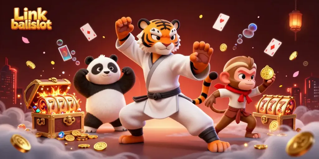 Engage with Link balislot as a kung fu master and panda disciple surround gold and jackpot excitement.