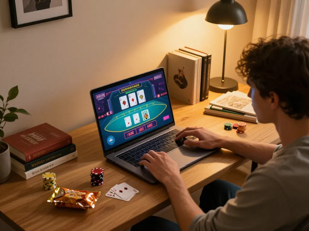 Engaging in blackjack gameplay on Fun88 com from a cozy home environment.