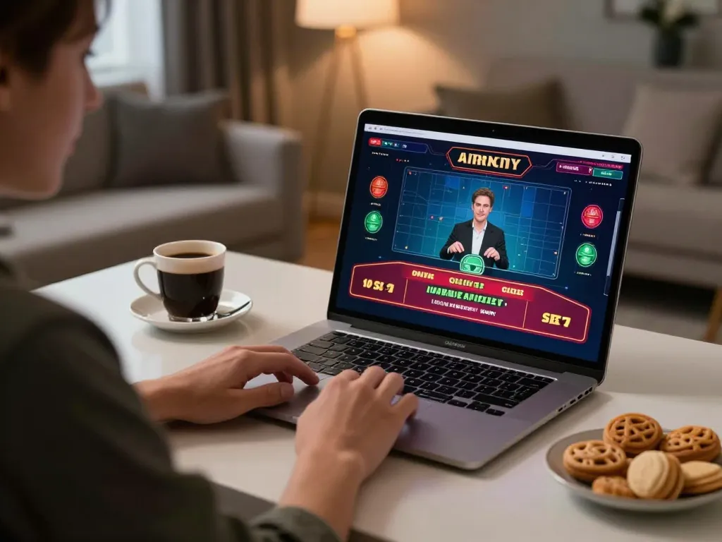Jun88 player enjoying live dealer game on a laptop in a cozy home setting.
