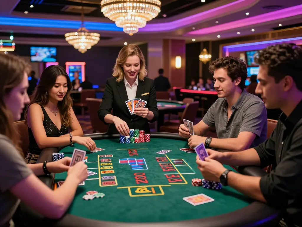 Exciting Free Credit Baccarat game scene with diverse players around the table in a vibrant casino atmosphere.