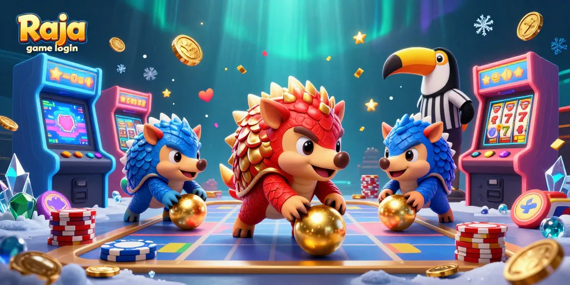 Playing Raja game login with vibrant pangolins in a colorful casino scene.