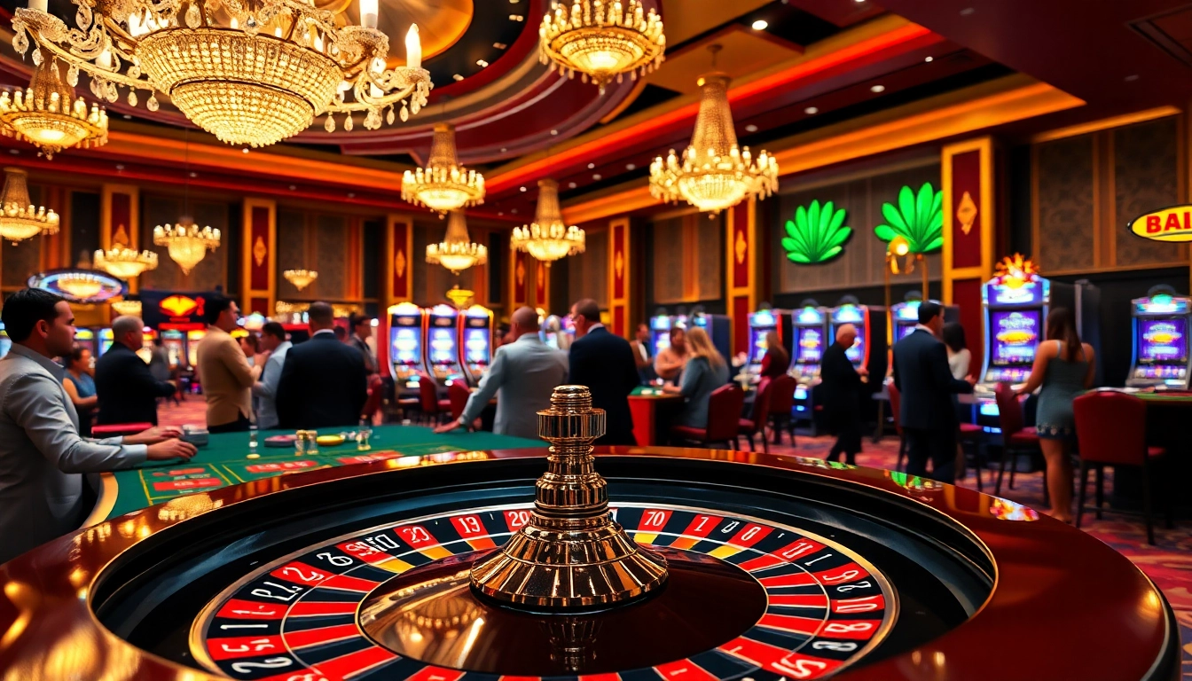 Players enjoying intense action at a Casino roulette table in a vibrant setting.