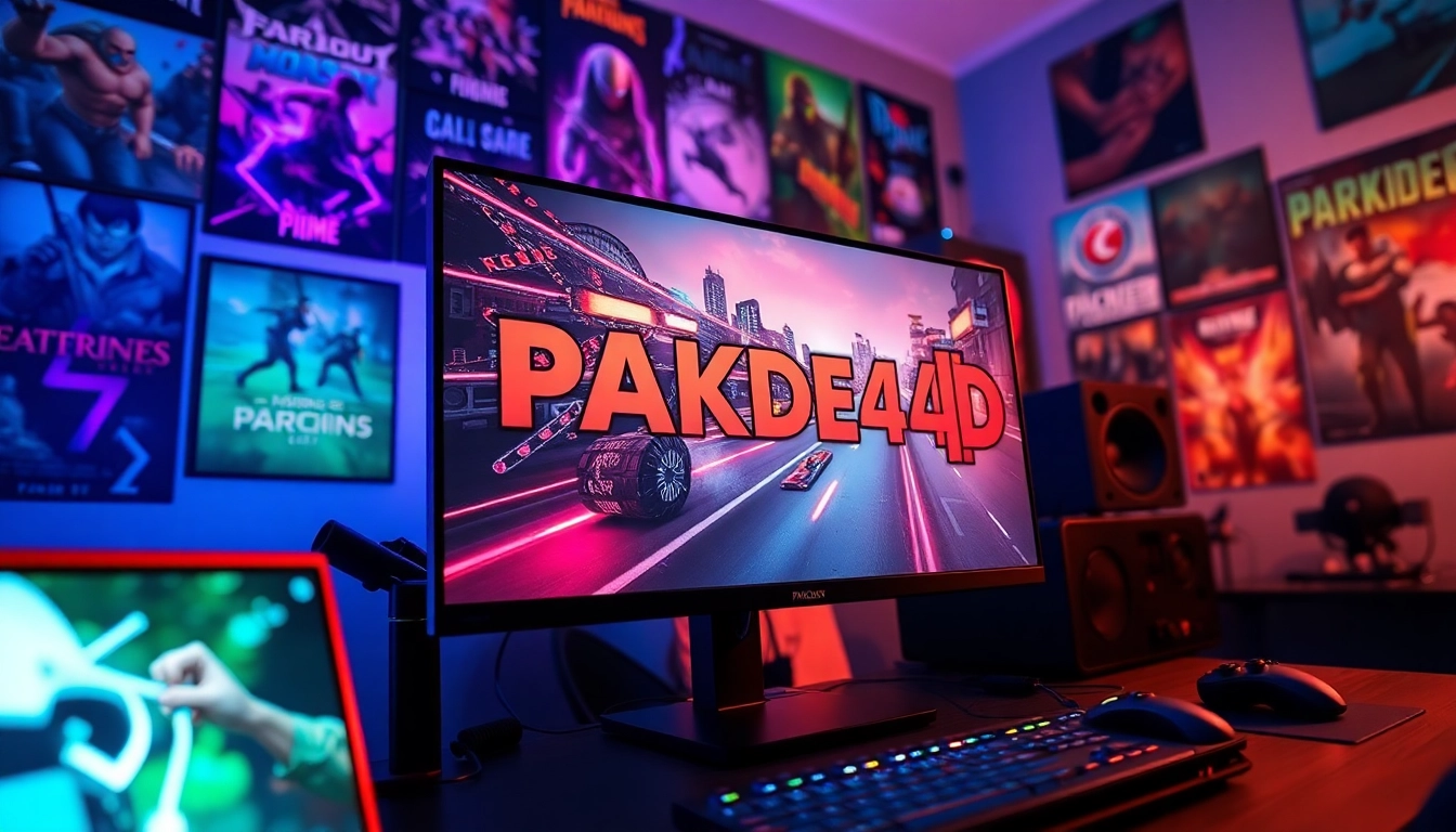 Peraankan PAKDE4D game di monitor gaming dengan peralatan canggih dan suasana enerjik.