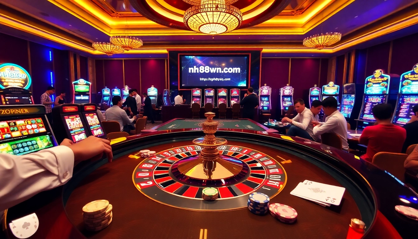 Experience thrilling gameplay at https://nh88vn.com/ with vibrant casino roulette tables and poker chips.