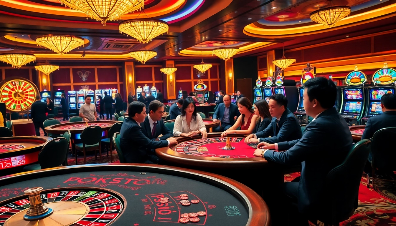 Experience the excitement of casino games at kk55.group with vibrant tables and roulette wheels.