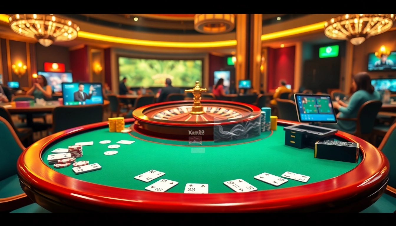 Experience exhilarating gambling at https://xx88.today/ with a luxurious casino setting, poker table, and roulette excitement.