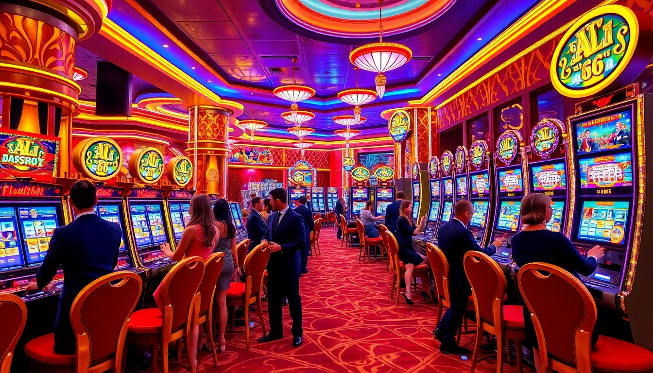 Players enjoying slot88 machines in a vibrant luxury casino environment.
