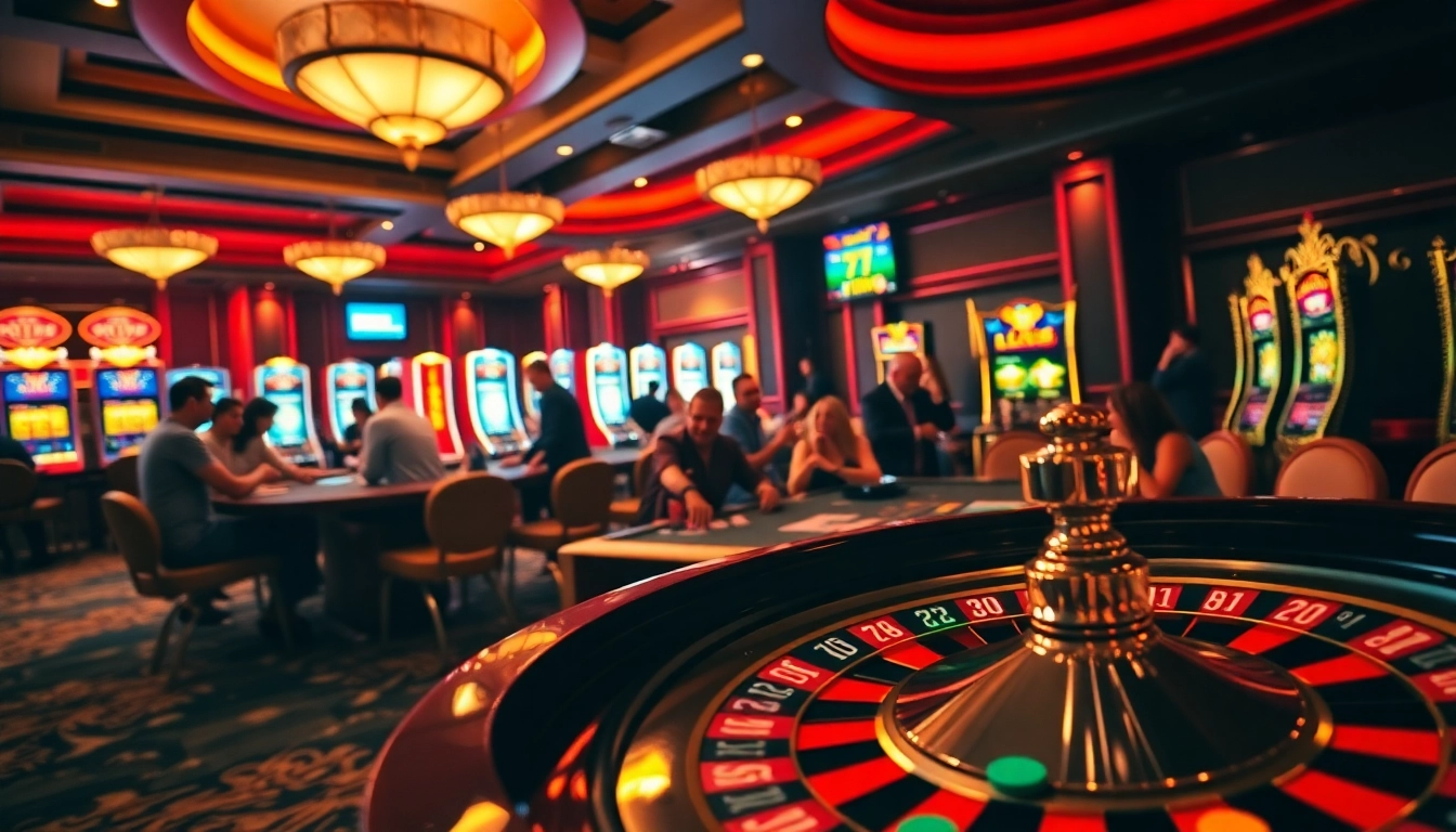 Experience excitement at the 79 King casino with players engaging at poker tables and vibrant games.