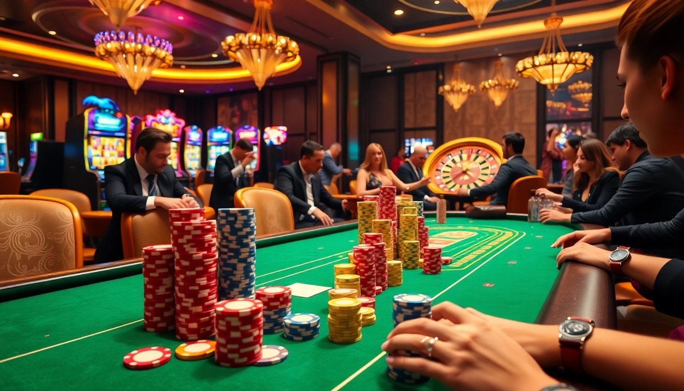 Experience thrilling wins at 789club with vibrant casino tables and excited players engaged in games.