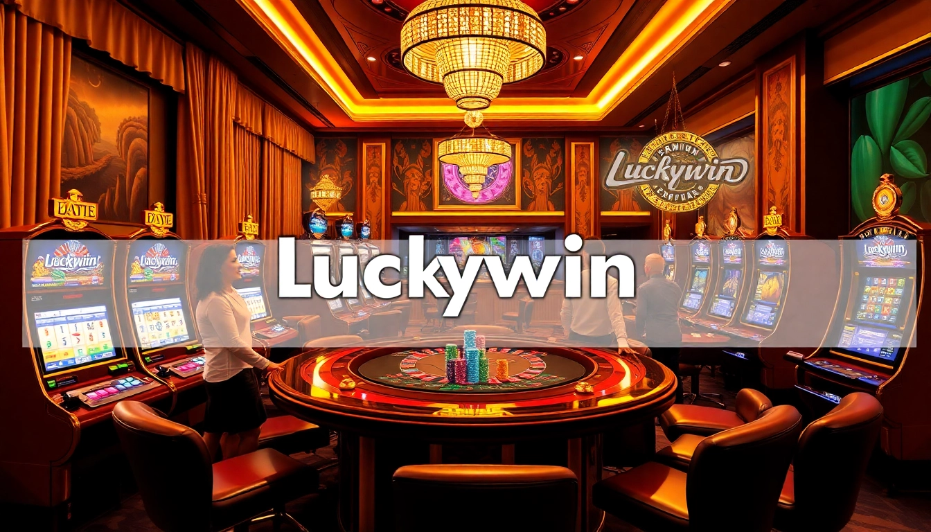 Luckywin casino scene showcasing engaging gaming tables and excited players in a vibrant atmosphere.